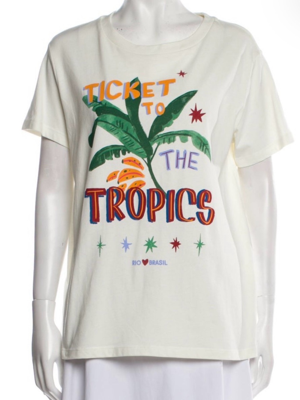 FARM Rio Cream 'Ticket to the Tropics' Graphic Tee with Green Palm